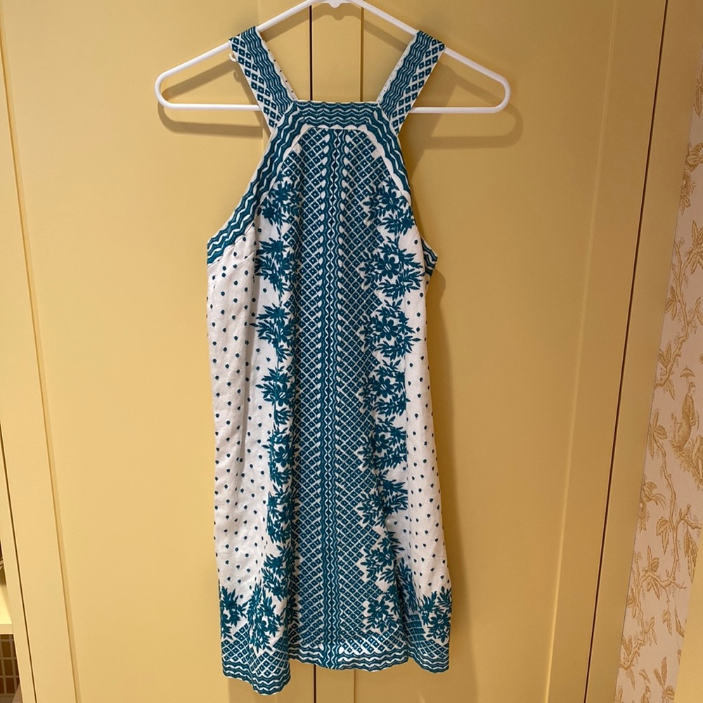 Anthropologie detailed green and white dress